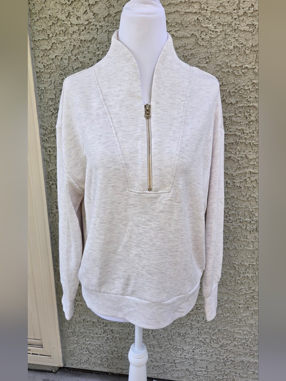 Elie Tahari Light Heathered Beige Half-Zip Pullover